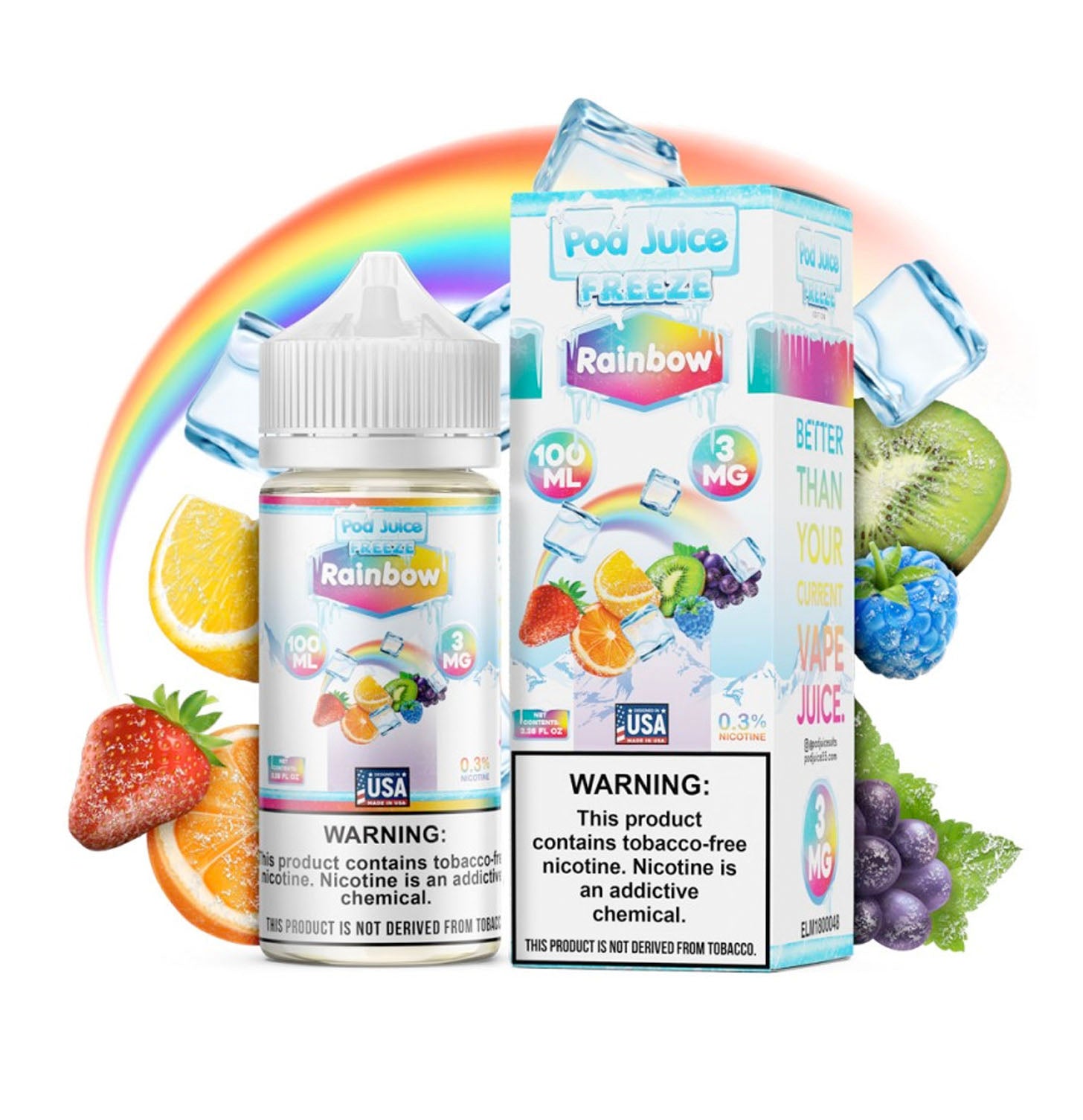 POD-Juice-Freeze-Nicotine-E-Liquid-100ML-Rainbow-Freeze-UK-01 POD Juice E-Liquid nicotine - Rainbow Freeze - 6mg or 12mg - 100ml Bottle - AUS - Image 1