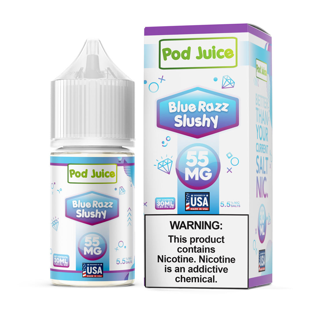Pod-Juice-Blue-Razz-Slushy-55MG-Nicotine-Salt-E-Liquid-30ML-UK-01 Pod Juice Tobacco Free Salt Nic - Blue Razz Slushy Eliquid - 35/55mg - 30ml bottle - AUS - Image 1