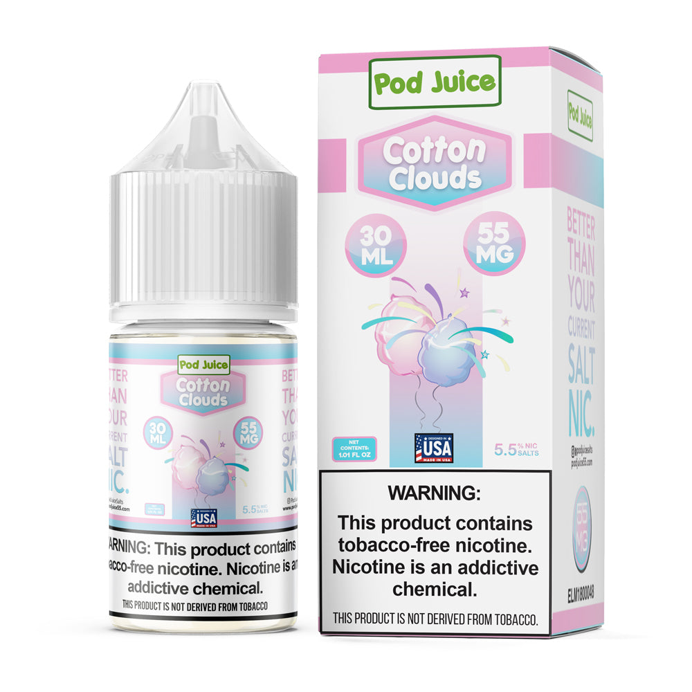 Pod-Juice-Cotton-Clouds-55MG-Nicotine-Salt-E-Liquid-30ML-UK-01 Pod Juice Tobacco Free Salt Nic - Cotton Clouds Eliquid - 35/55mg - 30ml bottle - AUS - Image 1