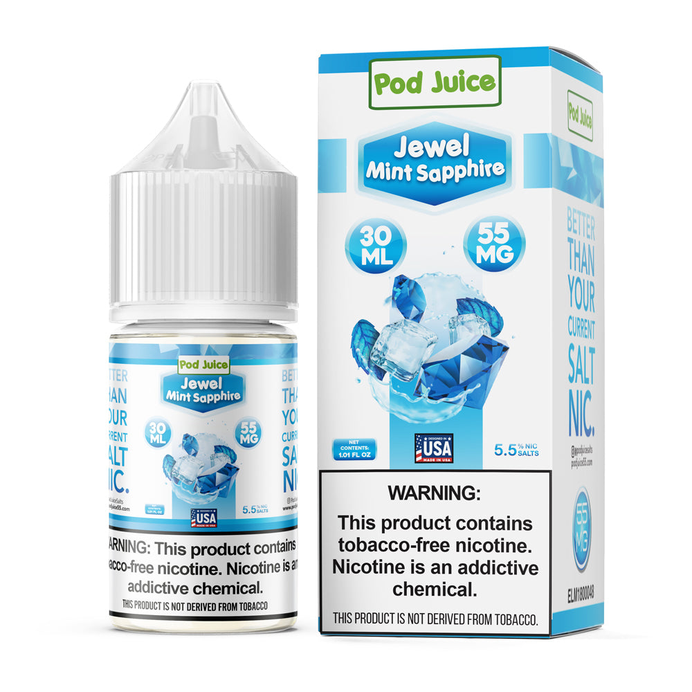Pod-Juice-Jewel-Mint-Sapphire-55MG-Nicotine-Salt-E-Liquid-30ML-UK-01 Pod Juice Salt Nic - Jewel Mint Sapphire E-liquid - 35/55mg - 30ml bottle - AUS - Image 1