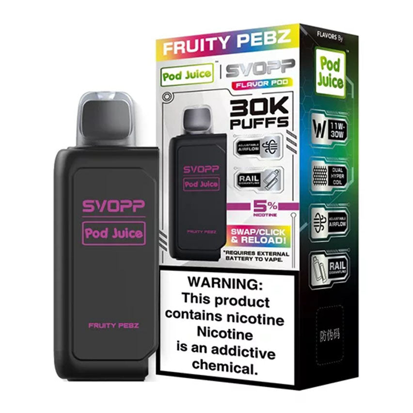 Pod-Juice-Oxbar-SVOPP-30K-Disposable-Vape-Pod-Fruity-Pebz-UK-01 Pod Juice x SVOPP 30K Puffs – 13ml Pre-Filled Vape Pod 5% (Requires SVOPP Battery) - - AUS - Image 1