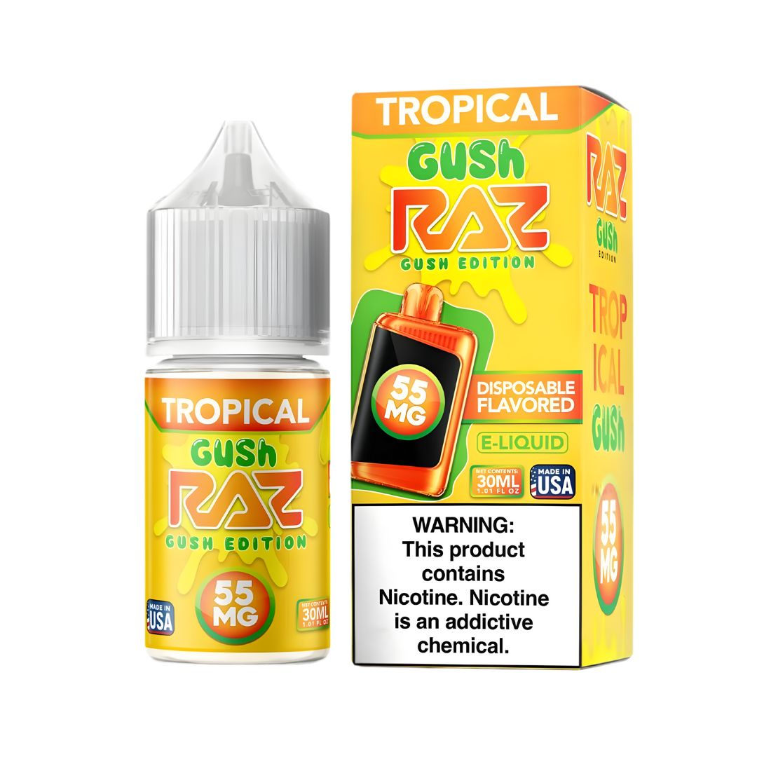 Pod-Juice-X-RAZ-30mL-Tropical-Gush-Edition-55mg-UK-01.png Pod Juice x RAZ Salt Nic - Tropical - Gush Edition - 35mg - 55mg - 30ml bottle - AUS - Image 1