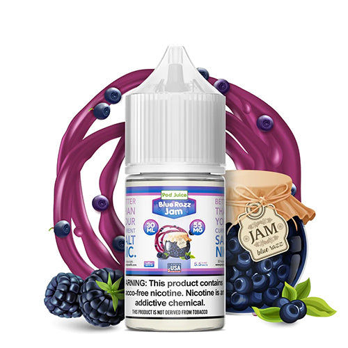 Pod Juice Tobacco Free Salt Nic - Blue Razz Jam Eliquid - 35/55mg - 30ml bottle - AUS - Image 1