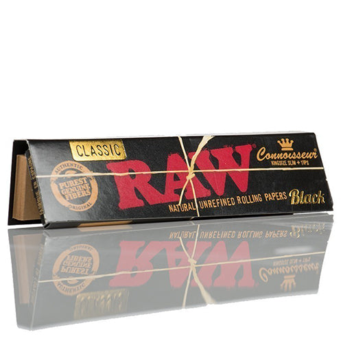 Raw King Connoisseur King Size Slim Black Papers and Tips - Image 1